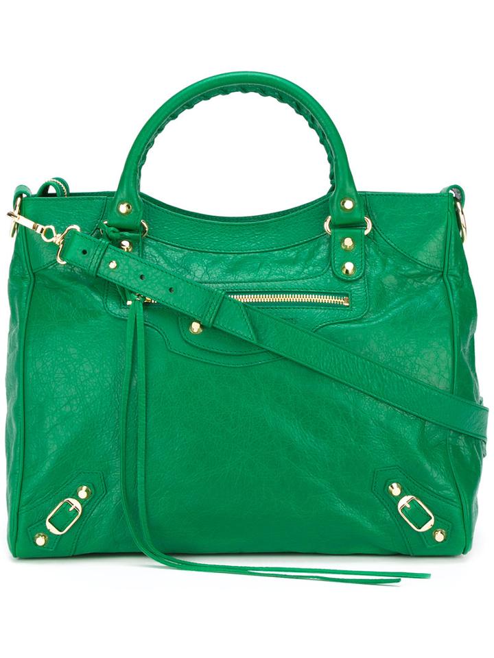 Balenciaga Arena Classic Velo Tote, Women's, Green, Lamb Skin