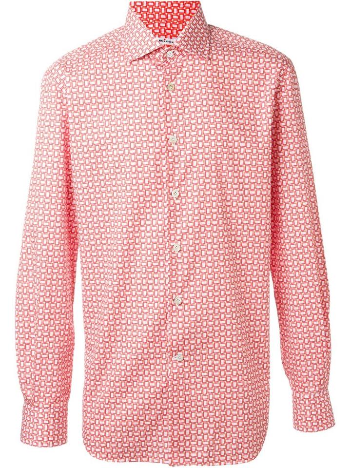 Kiton Geometric Print Shirt, Men's, Size: 45, Red, Cotton