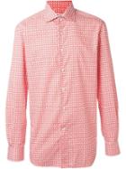 Kiton Geometric Print Shirt, Men's, Size: 45, Red, Cotton