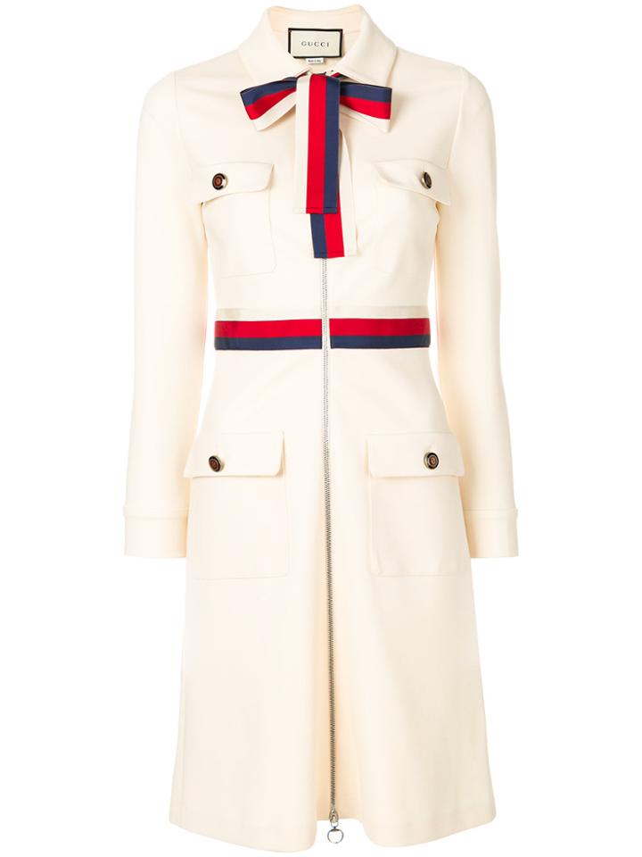 Gucci Stripe Detail Crepe Dress - Nude & Neutrals