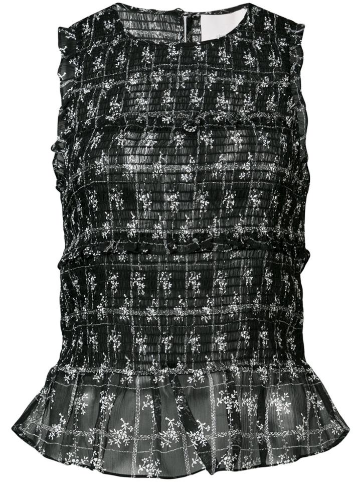 Cinq A Sept Floral Ruched Top - Black