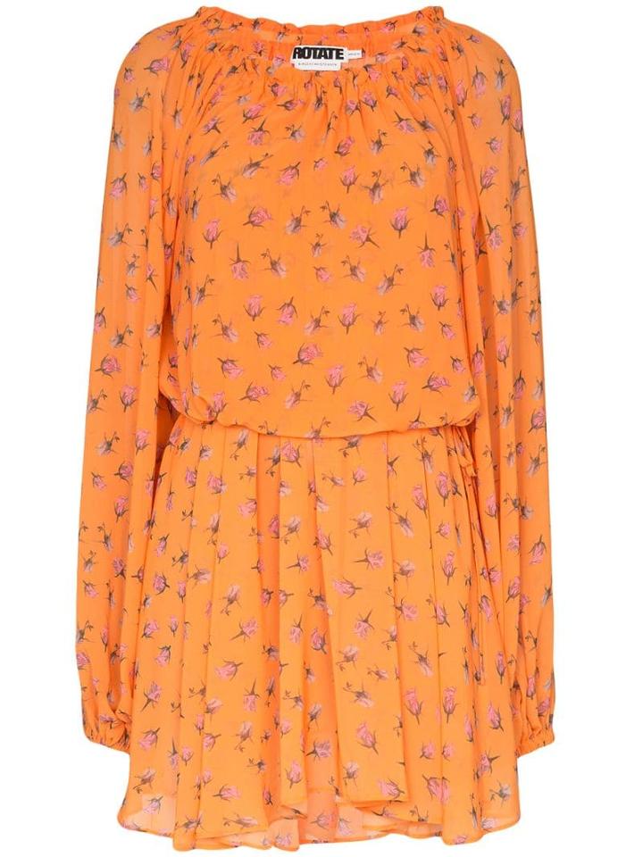 Rotate Rose Print Draped Mini Dress - Orange