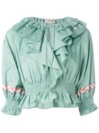 Ruffled Blouse - Women - Cotton - 12, Green, Cotton, Temperley London