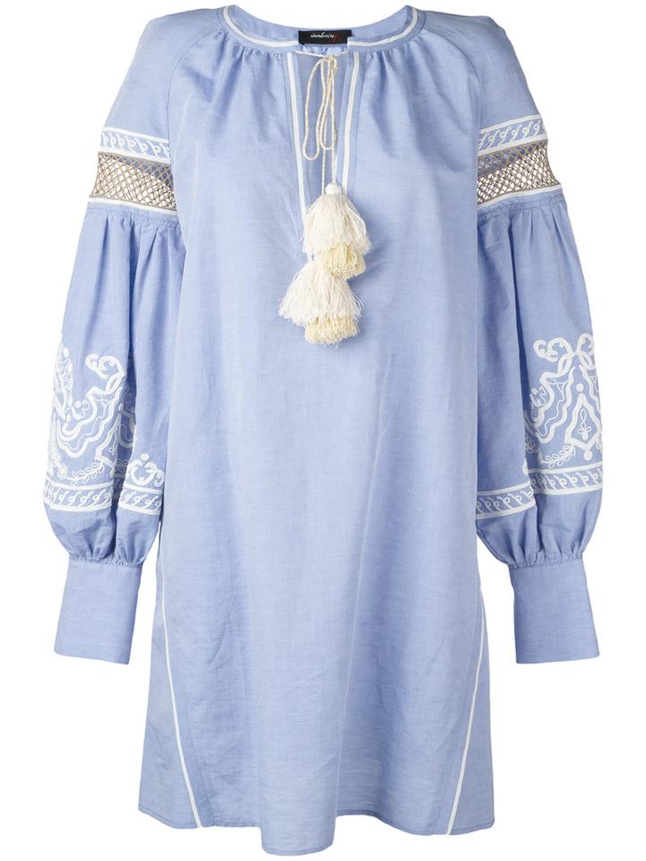 Wandering Embroidered Dress, Women's, Size: 44, Blue, Cotton/linen/flax