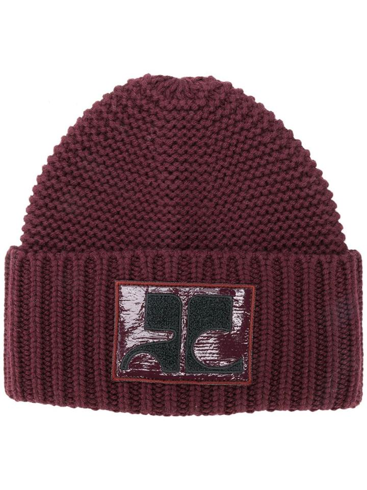 Courrèges Logo Knitted Beanie - Red