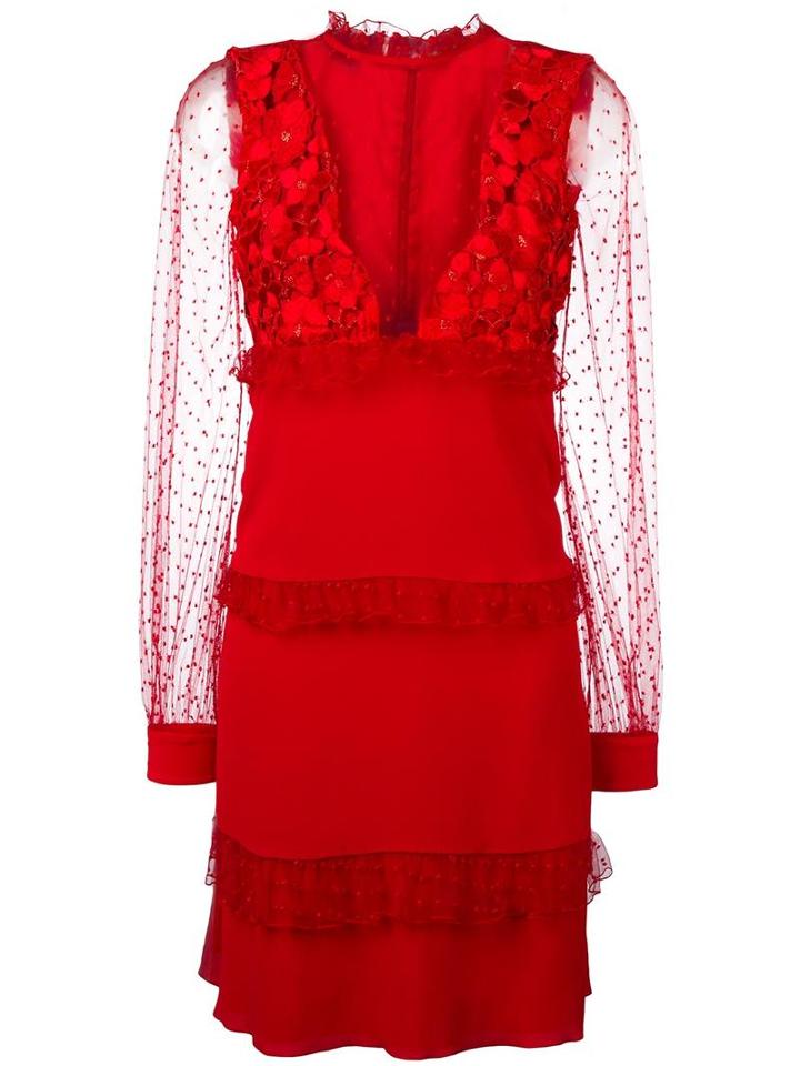 Piccione. Piccione Sheer Detail Dress, Women's, Size: 40, Red, Acetate/silk/polyester/polyethylene