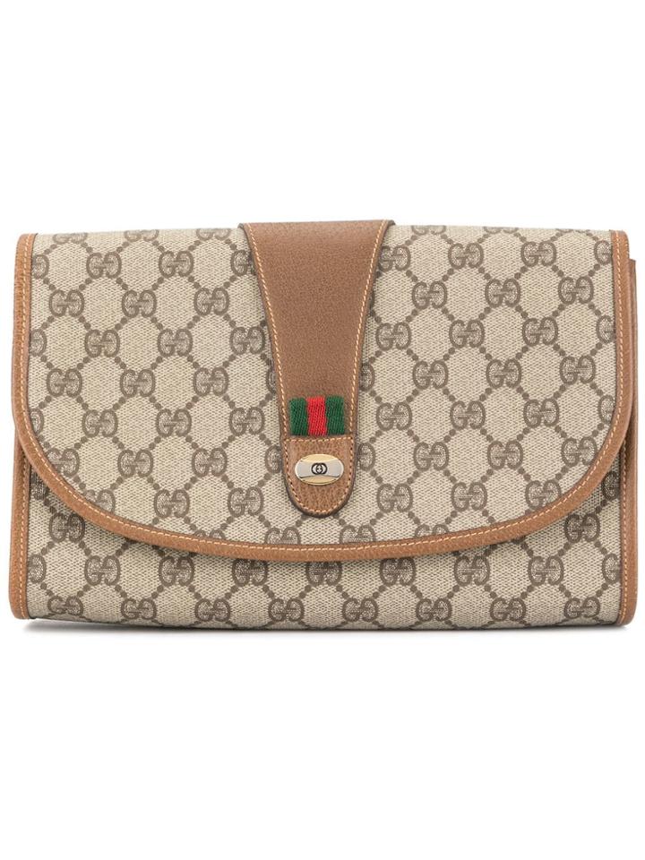 Gucci Vintage Gg Pattern Shelly Line Clutch - Brown