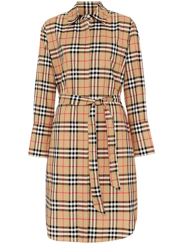 Burberry Vintage Check Cotton Tie-waist Shirt Dress - Yellow