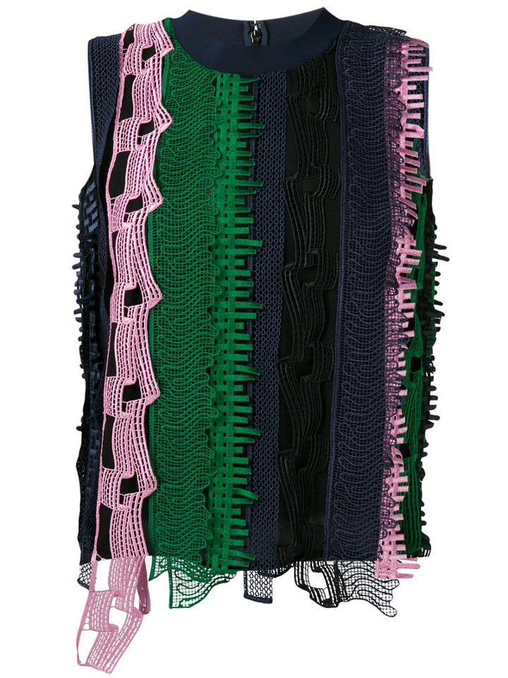 Versace - Open Embroidery Stripe Tank Top - Women - Silk/polyethylene/viscose - 42, Women's, Black, Silk/polyethylene/viscose