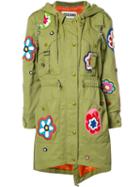Moschino Flower Patch Fishtail Jacket, Women's, Size: 40, Green, Rayon/cotton/polyamide
