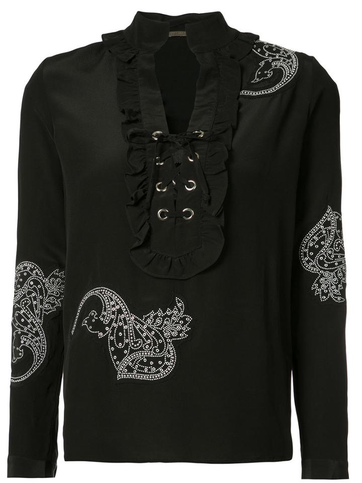 Front Lace-up Detail Blouse - Women - Silk - 44, Black, Silk, Dodo Bar Or