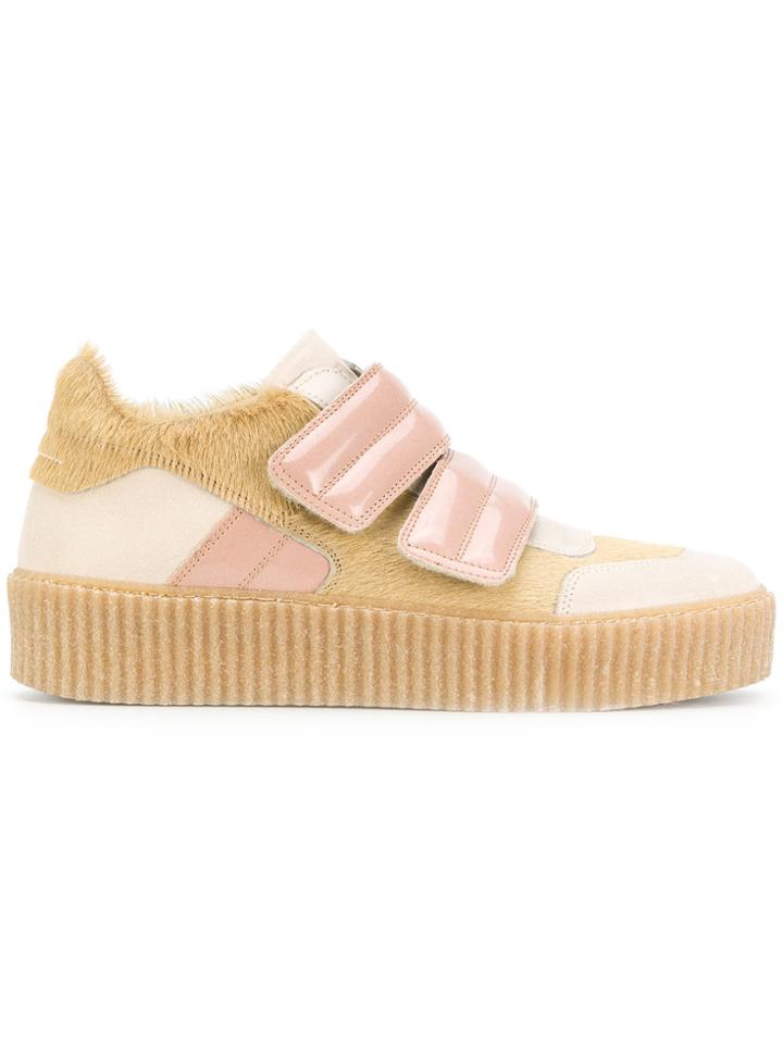Mm6 Maison Margiela Fur Panel Touch Strap Sneakers - Nude & Neutrals