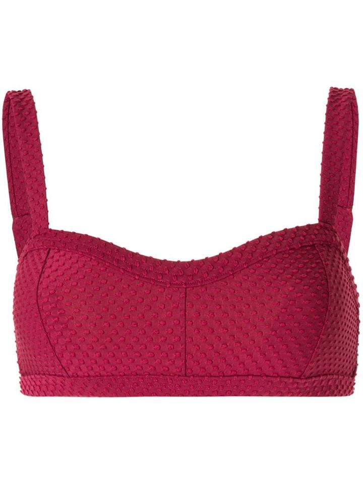 Peony Stitch Detail Bikini Top - Red