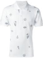 Alexander Mcqueen Tattoo Print Polo Shirt, Men's, Size: Large, White, Polyester/cotton