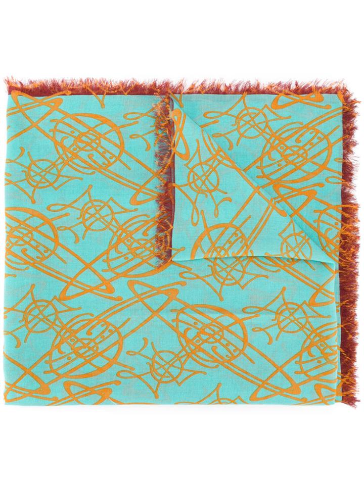 Vivienne Westwood Logo Print Frayed Scarf - Multicolour