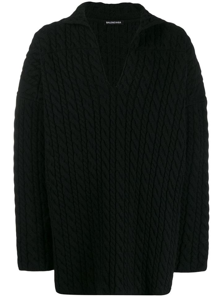 Balenciaga Oversized Cable Knit Fleece - Black