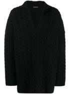 Balenciaga Oversized Cable Knit Fleece - Black
