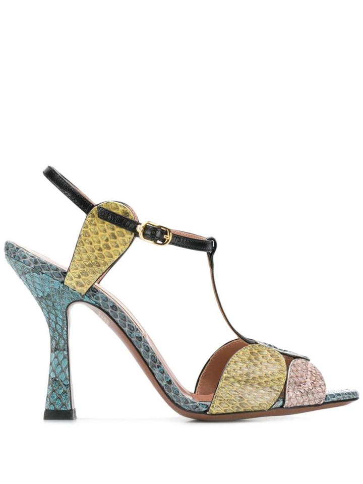 L'autre Chose Snakeskin Peep Toe Sandals - Blue