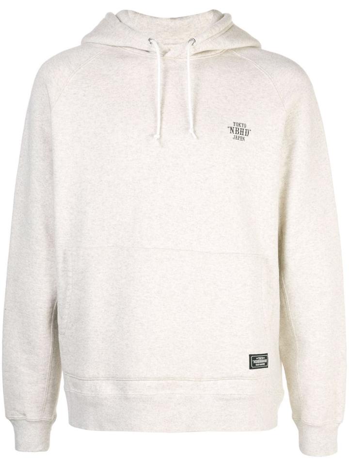 Neighborhood Logo Patch Drawstring Hoodie - Grey