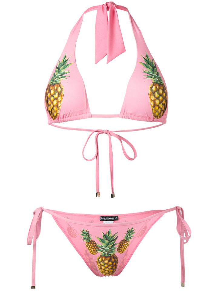 Dolce & Gabbana Pineapple Print Bikini, Women's, Size: 2, Pink/purple, Spandex/elastane/polyimide/polyamide/polyester