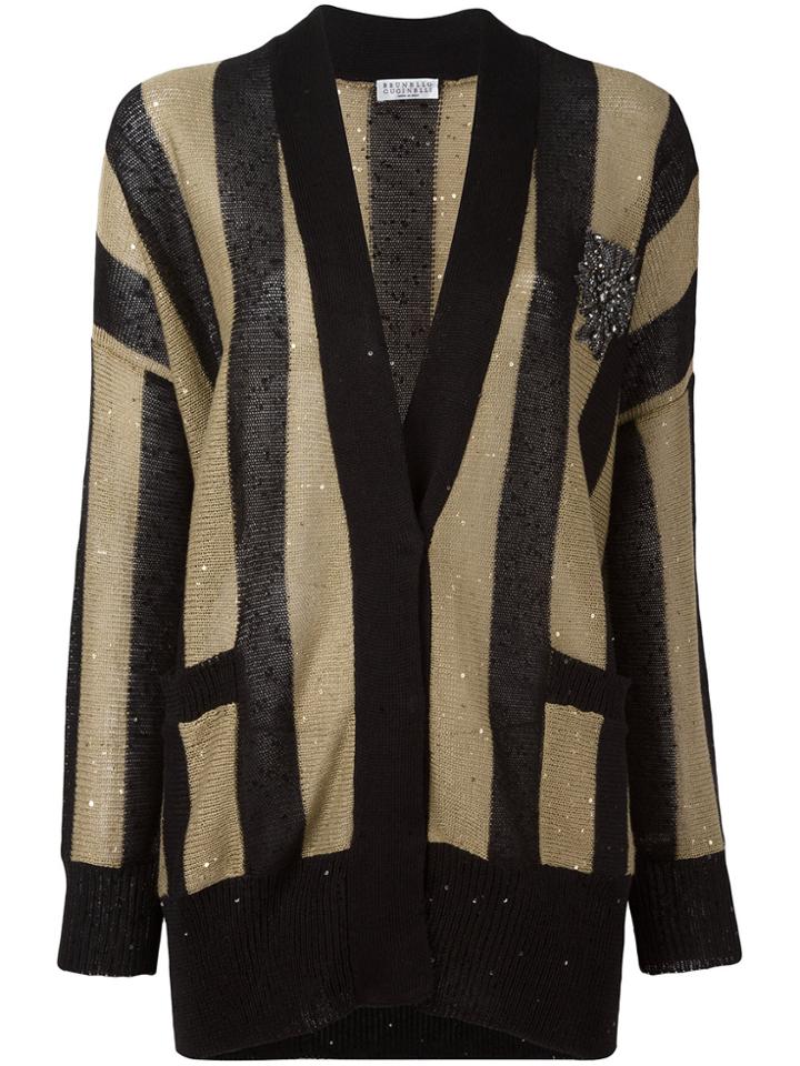 Brunello Cucinelli Striped Cardigan - Black