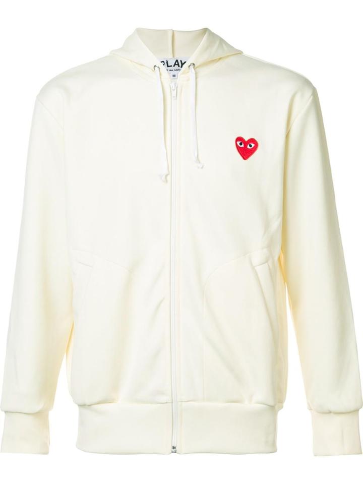 Comme Des Garçons Play Embroidered Zipped Hoodie - White