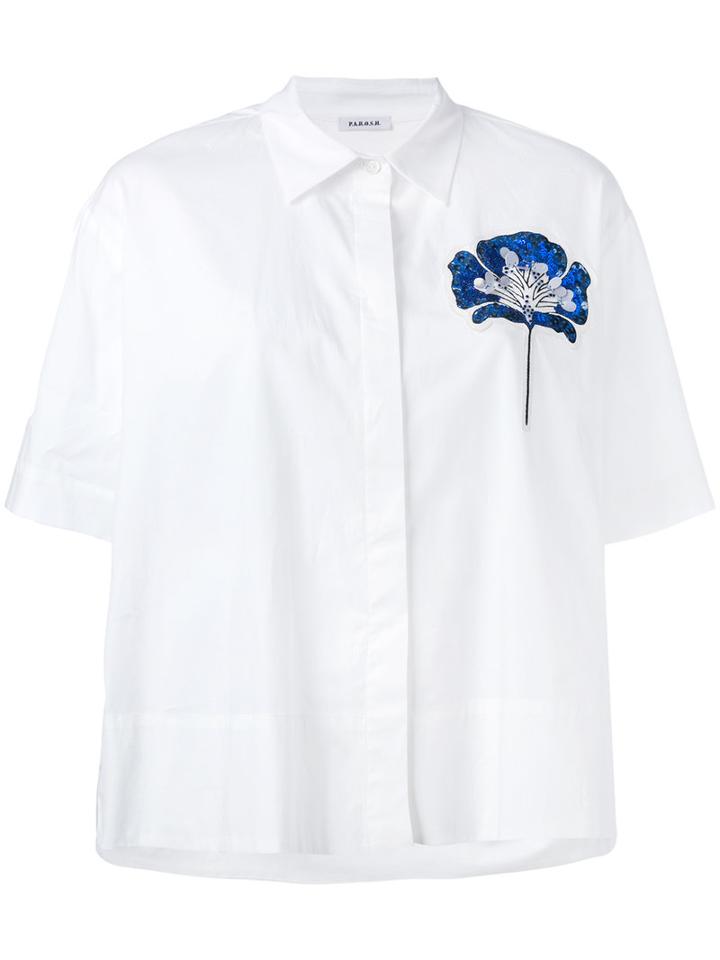 P.a.r.o.s.h. Embellished Flower Shirt, Women's, Size: Medium, White, Cotton/spandex/elastane/pvc