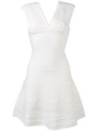 Hervé Léger - Cut-out Details Flared Dress - Women - Nylon/spandex/elastane/rayon - Xs, White, Nylon/spandex/elastane/rayon