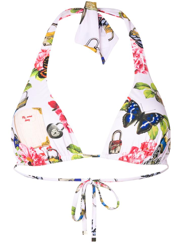 Dolce & Gabbana Secret Print Triangle Bikini Top - Pink & Purple