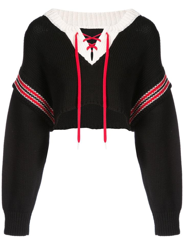 Monse Cropped Knitted Lace-up Sweater - Black