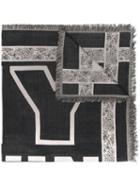 Twin-set - Typography Fringed Scarf - Women - Cotton - One Size, Black, Cotton