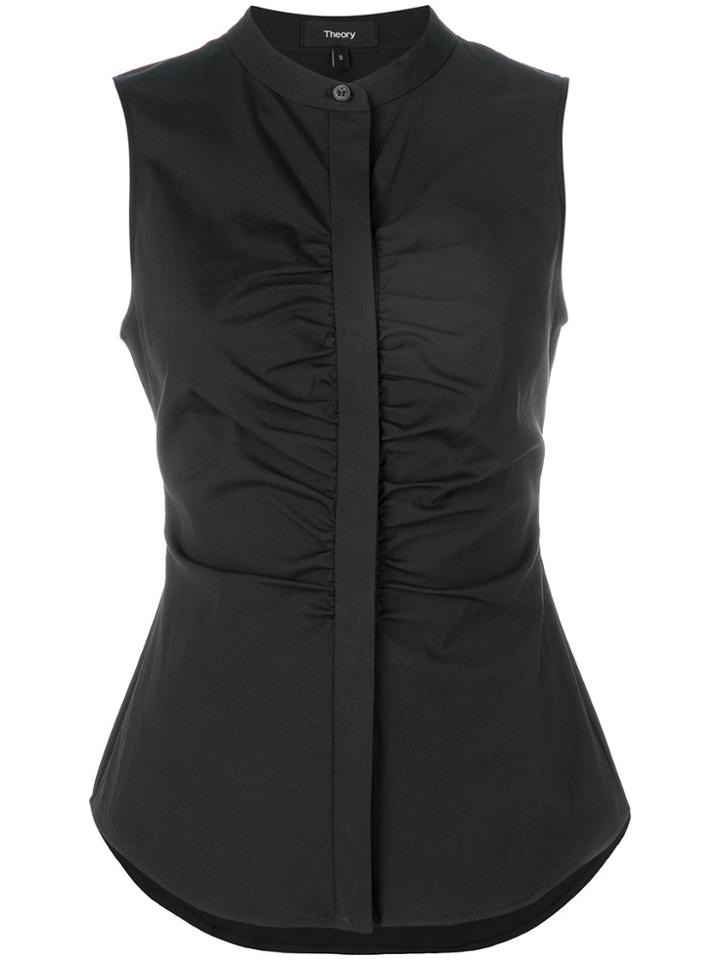 Theory Gathered Sleeveless Blouse - Black