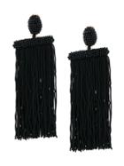 Oscar De La Renta Long Beaded Waterfall Tassel Earrings - Black