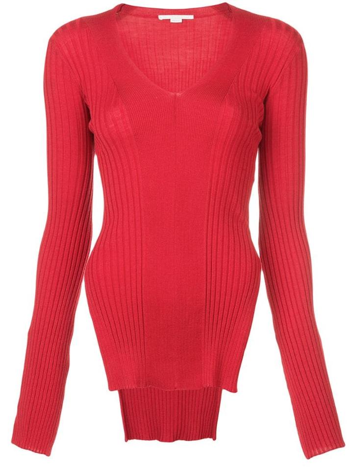 Stella Mccartney Ribbed Knit Side Slit Sweater - Red
