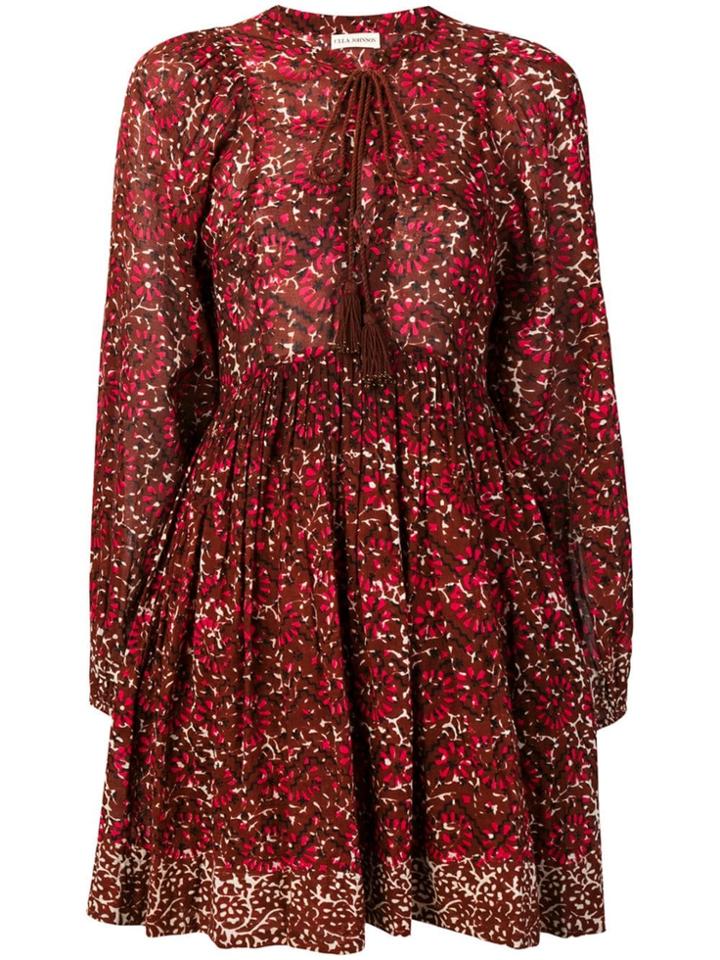 Ulla Johnson Lace-up Front Floral Dress - Red