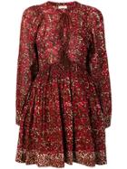 Ulla Johnson Lace-up Front Floral Dress - Red