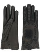Gucci Embroidered Leather Gloves - Black