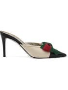Gucci Leather Mid-heel Slide With Web Bow - White