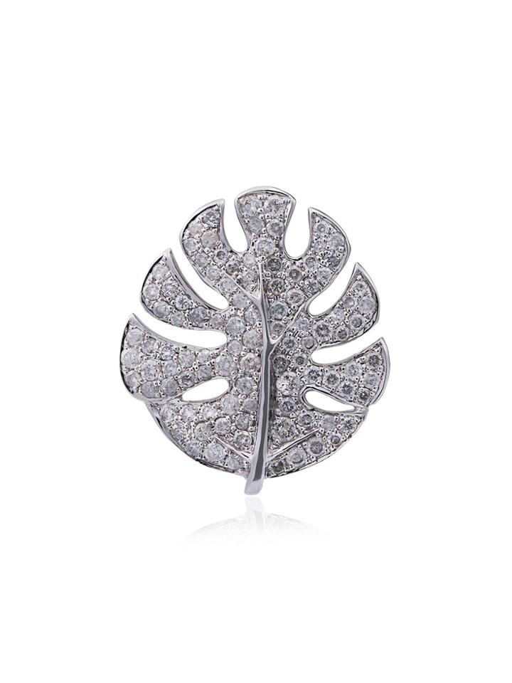 Yvonne Léon White Palm Leaf Gold Diamond Earrings