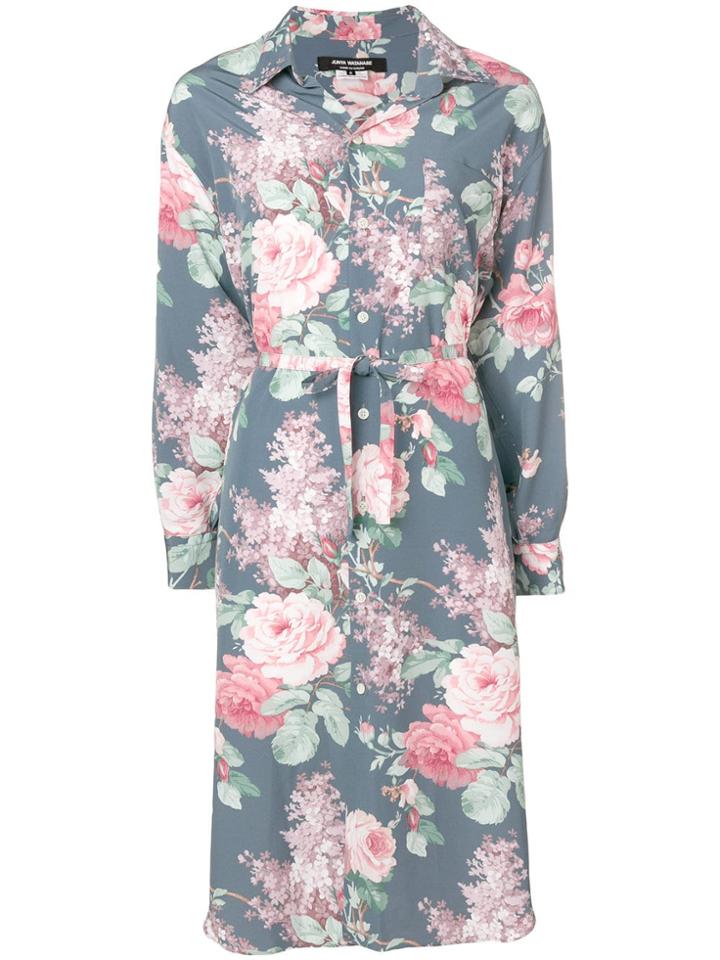 Junya Watanabe Floral Print Shirt Dress - Blue