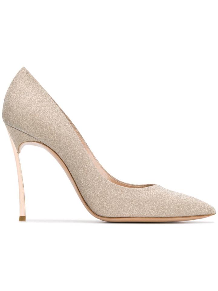 Casadei Pointed Toe Glitter Pumps - Gold