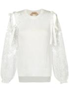 No21 Self-tie Lace Sleeve Top - White