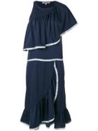 Maison Père Nautical Ruffled Cocktail Dress - Blue