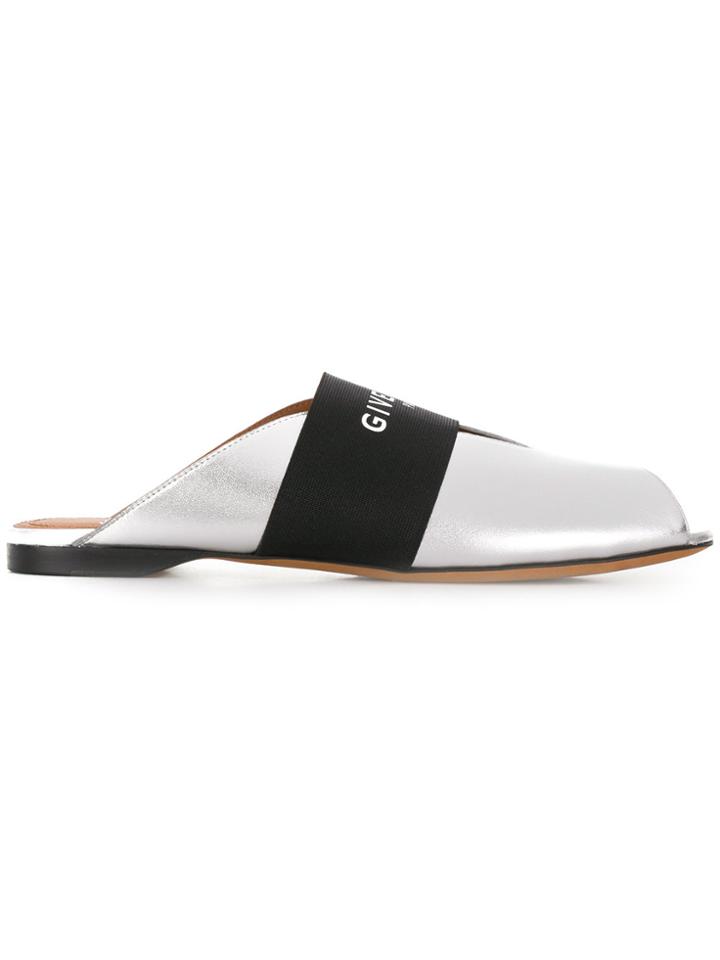 Givenchy Logo Peep Toe Slippers - Metallic