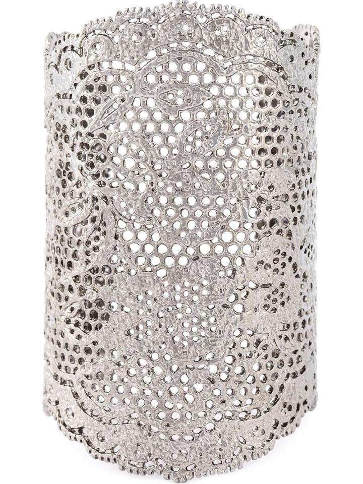 Aurelie Bidermann Vintage Lace Cuff, Women's, Black, Silver Plated Brass