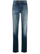 Saint Laurent Stonewashed High Rise Straight Jeans - Blue