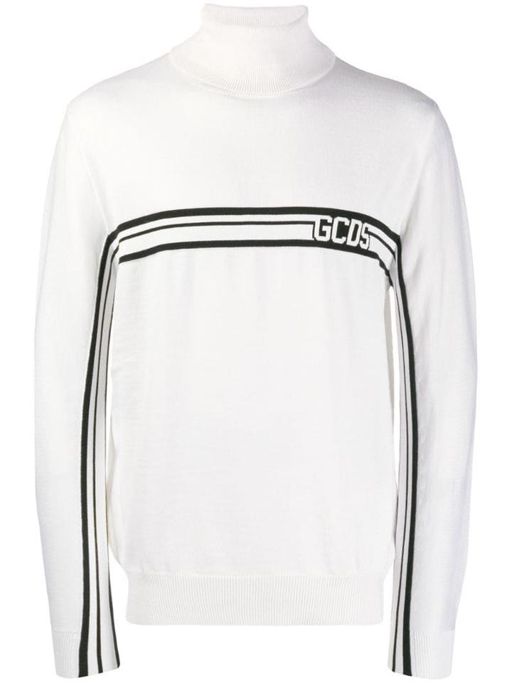 Gcds Striped Roll Neck Jumper - White