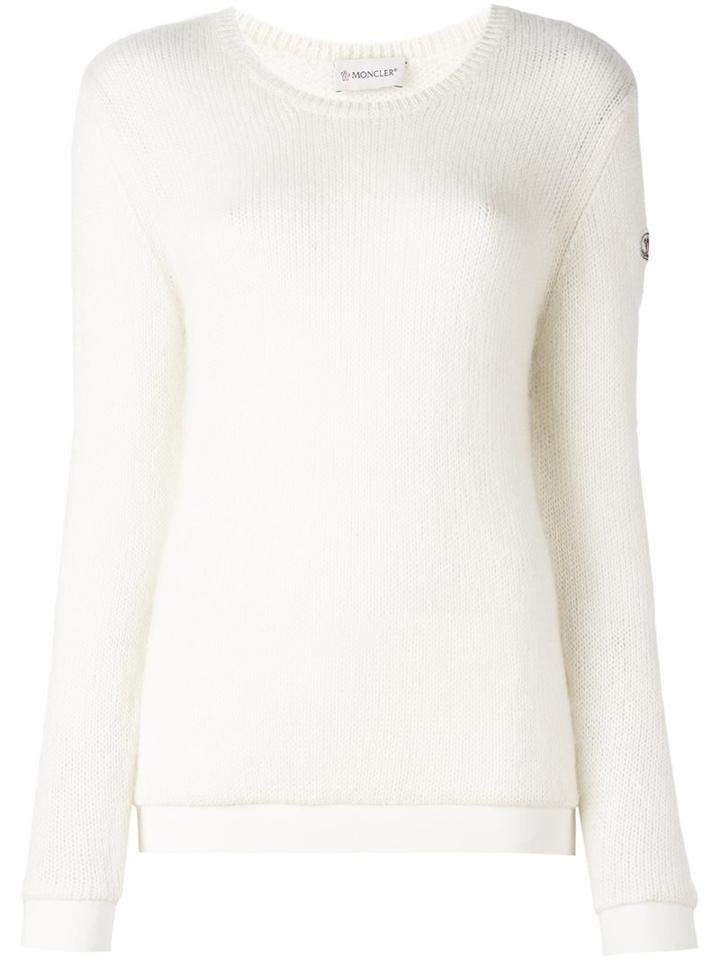 Moncler Crew Neck Knitted Sweater, Women's, Size: Medium, White, Polyamide/mohair/wool