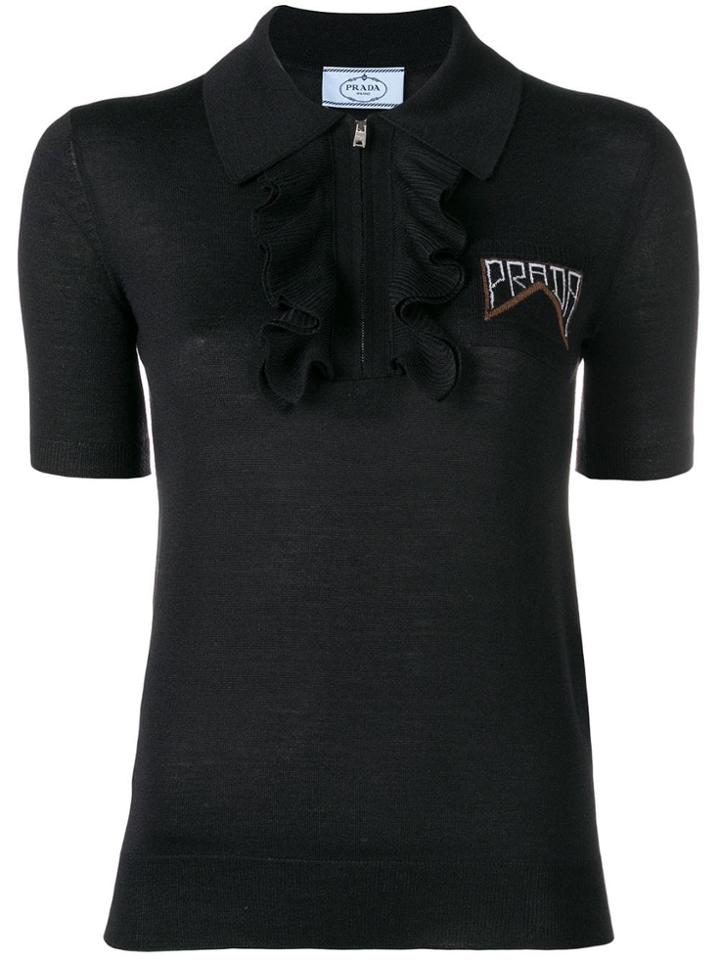 Prada Ruched Detail Polo Shirt - Black