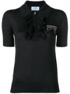 Prada Ruched Detail Polo Shirt - Black